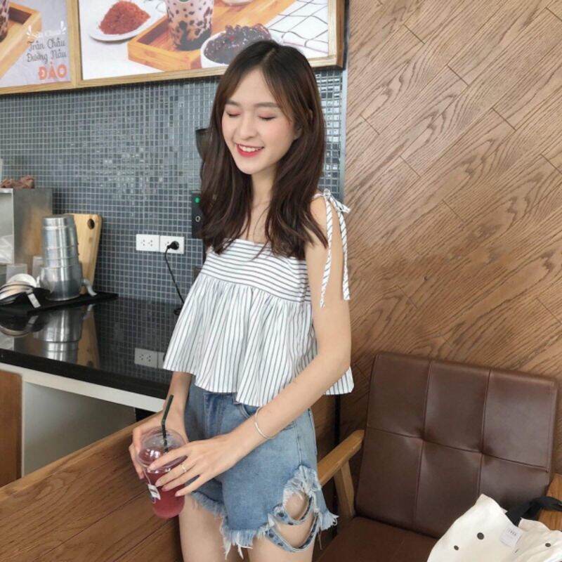 🍓🍓🍓áo dây babydoll sọc nơ vai đẹp❤️🍓🍓