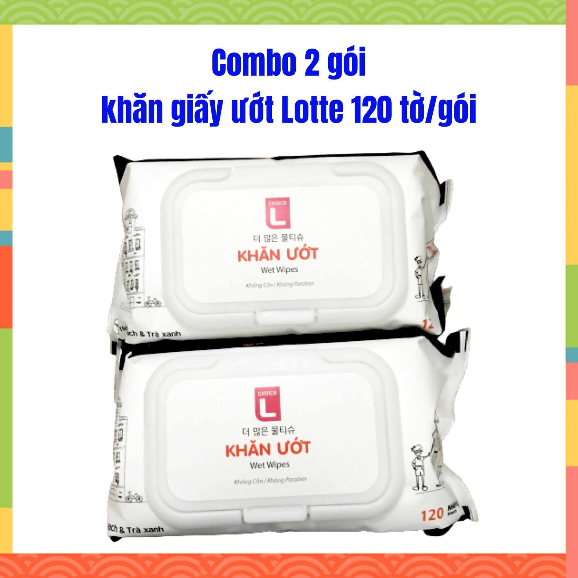Combo 2 gói khăn giấy ướt lotte không chất bảo quản không màu - huy kiet store