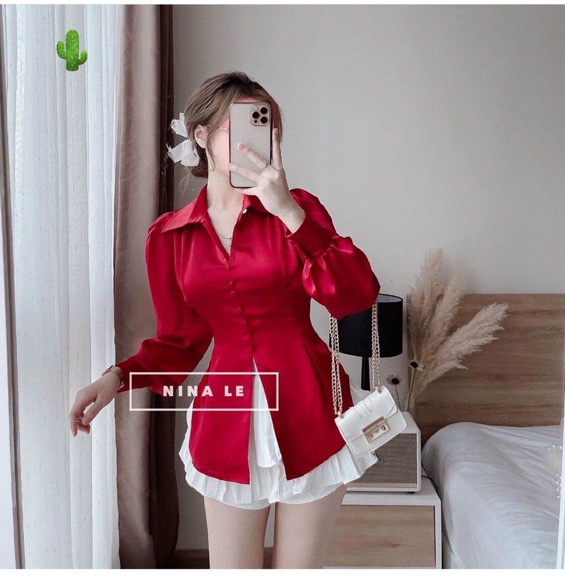 Áo kiểu nữ áo sơ mi phi lụa cột nơ sau form 50kg