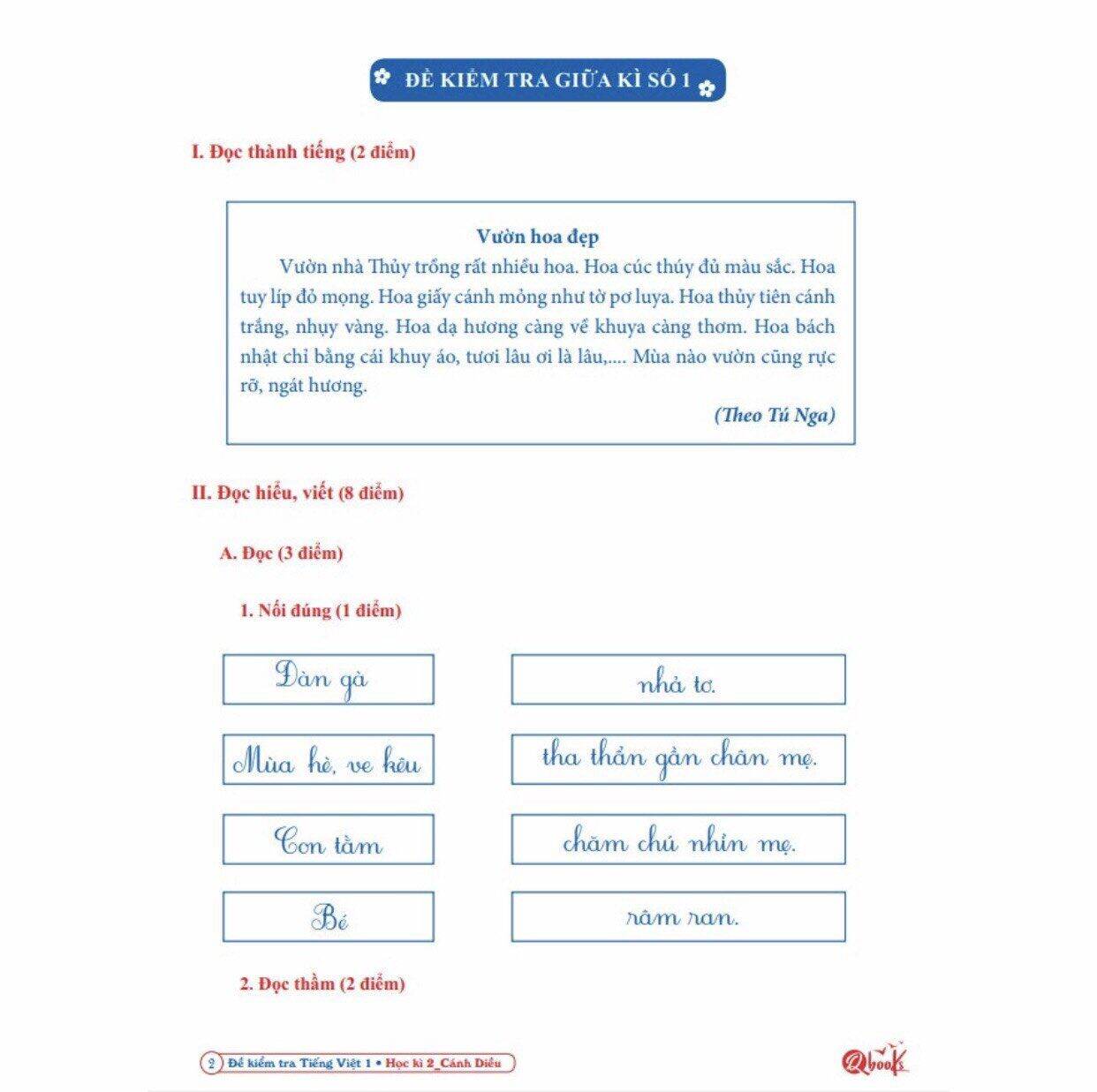 Sách -[Lớp 1 - hk2 ] - cánh diều - Đề kiểm tra tiếng việt 1 hk2