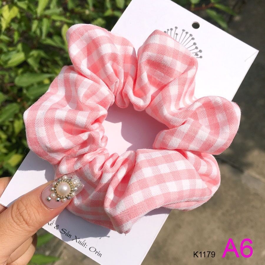 Dây buộc tóc, cột tóc vải scrunchies caro cao cấp Siêu hot