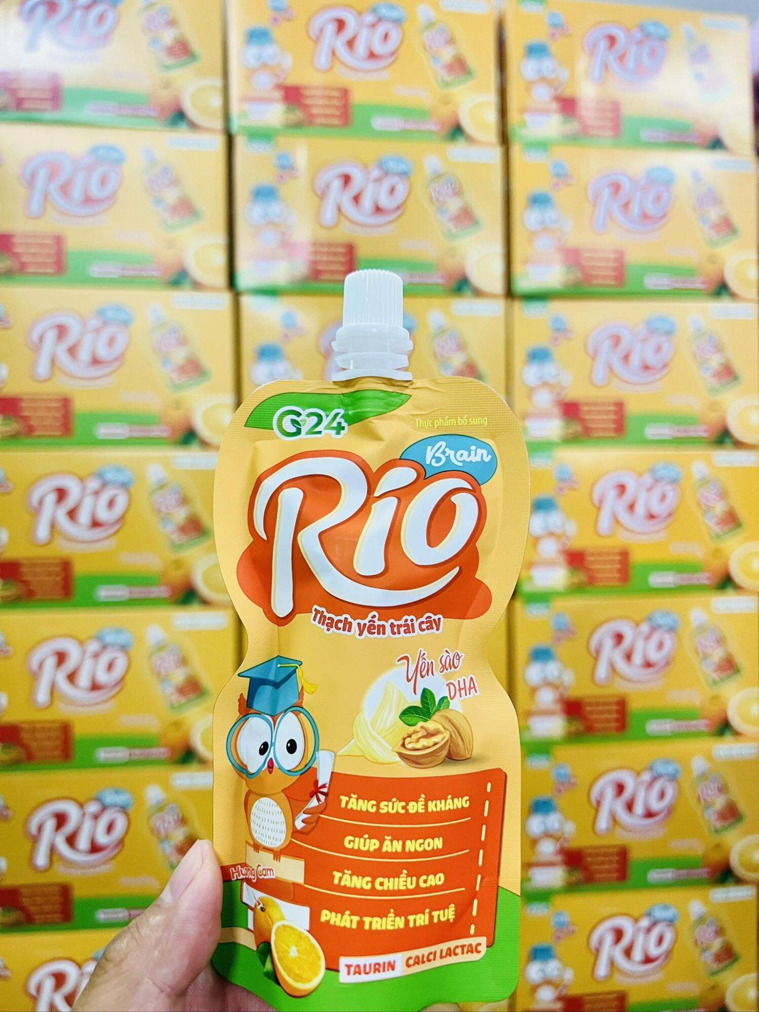 1 hộp 6 gói thạch yến trái cây BRAIN RIO 100ml của cty G24