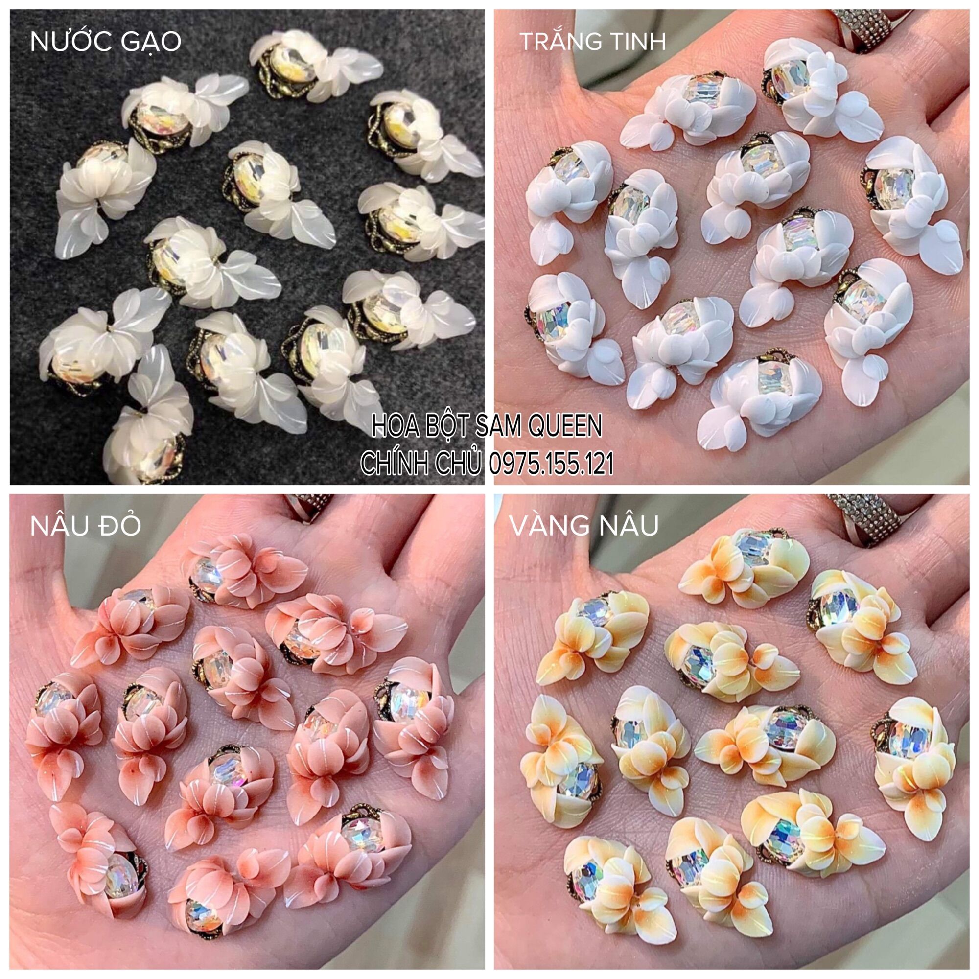 Hoa bột ôm charm đá đính móng, hoa bột trang trí móng(100A..G)