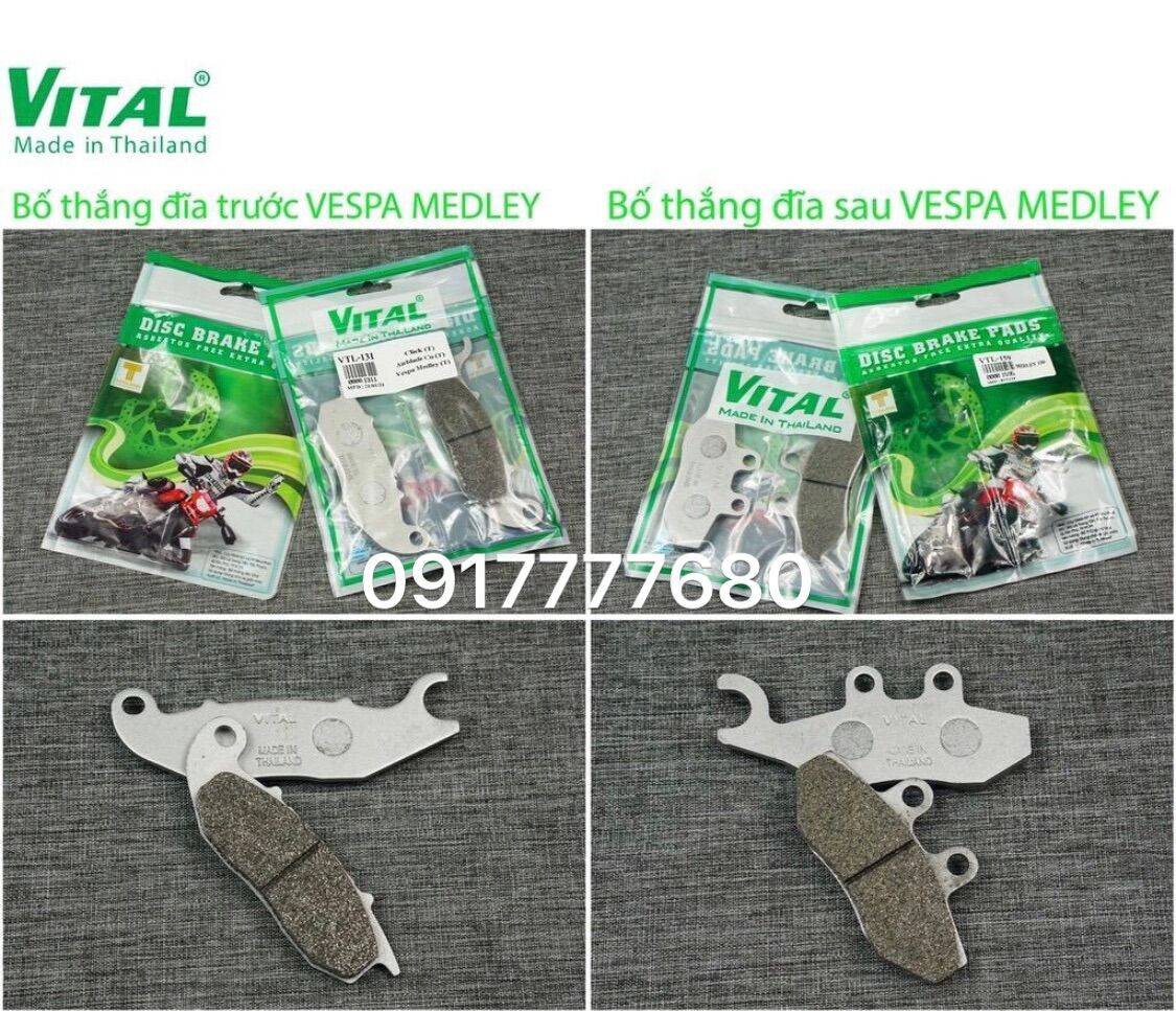 [HCM]BỐ THẮNG TRƯỚC SAU  VESPA MEDLEY 125/150 hiệu VITAL - Má phanh xe máy bố thắng đĩa VITAL chính hãng Thái lan