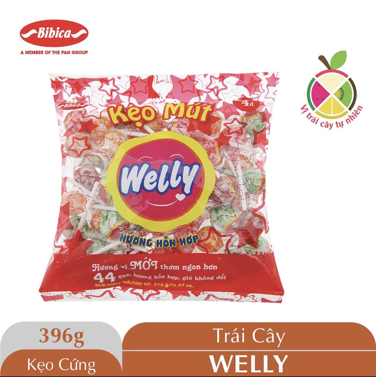 Kẹo Mút Welly hỗn hợp cam - dâu - ổi - cola 396g