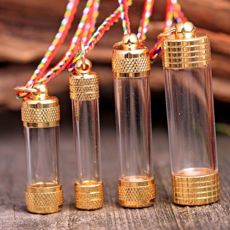 [5 size] Ống đựng cát mandala kèm dây chuyền ngũ sắc, dây chuyền mặt ống đựng, Dây chuyền trụ rỗng trong suốt, dây chỉ ngũ sắc