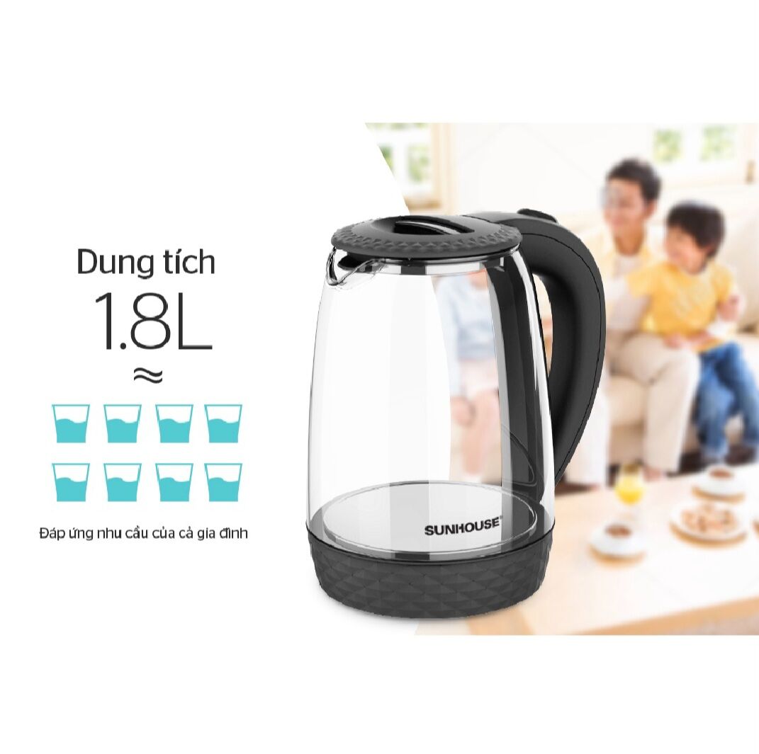 Ấm siêu tốc thủy tinh SUNHOUSE SHD1215B
