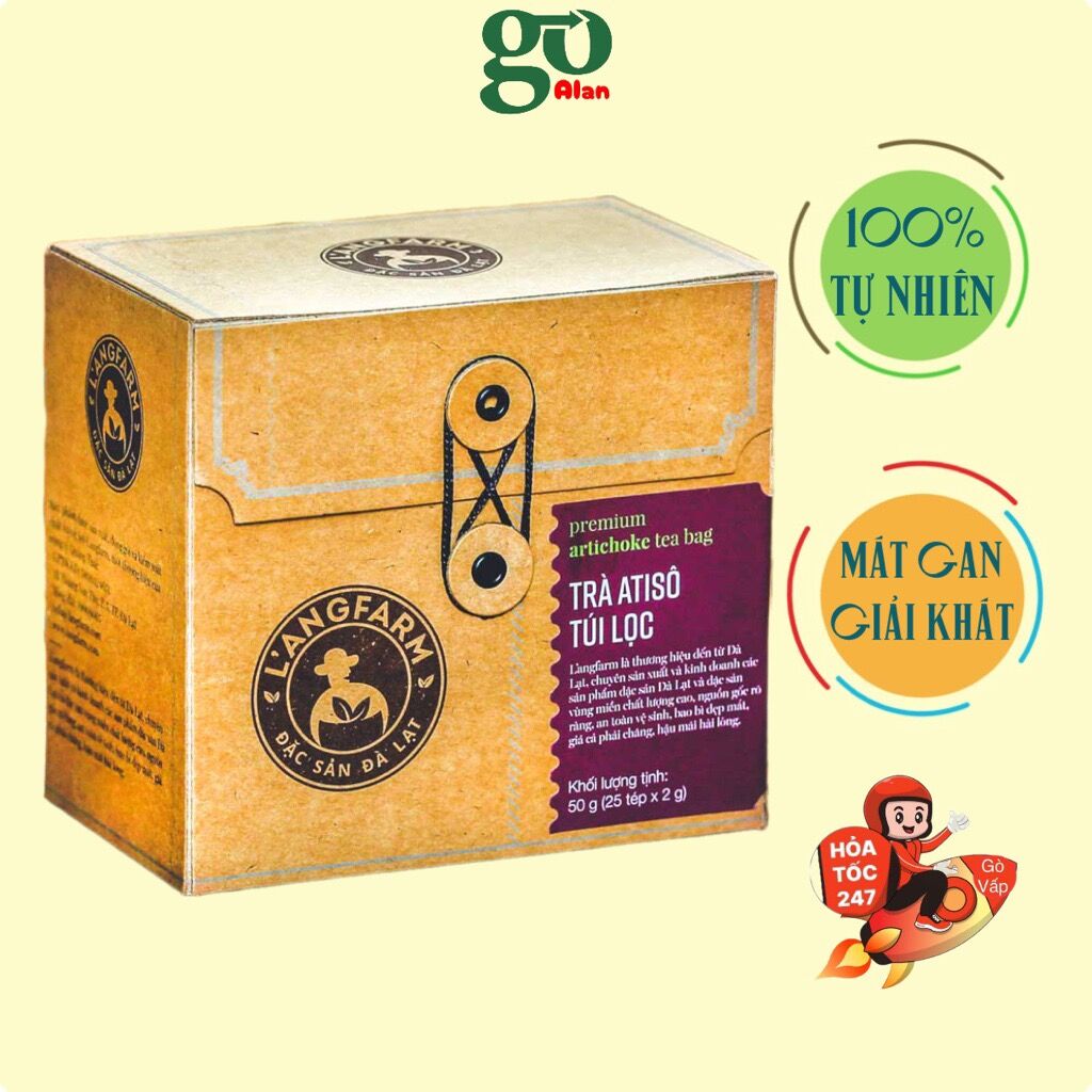 [HCM]Hộp Trà Atiso Túi Lọc cao cấp giá rẻ 25/60 Túi, giúp tác dụng mát gan, lợi tiểu , ngủ ngon, đẹp da, giảm mụn và thanh lọc cơ thể. Trà atiso Langfarm Đà Lạt