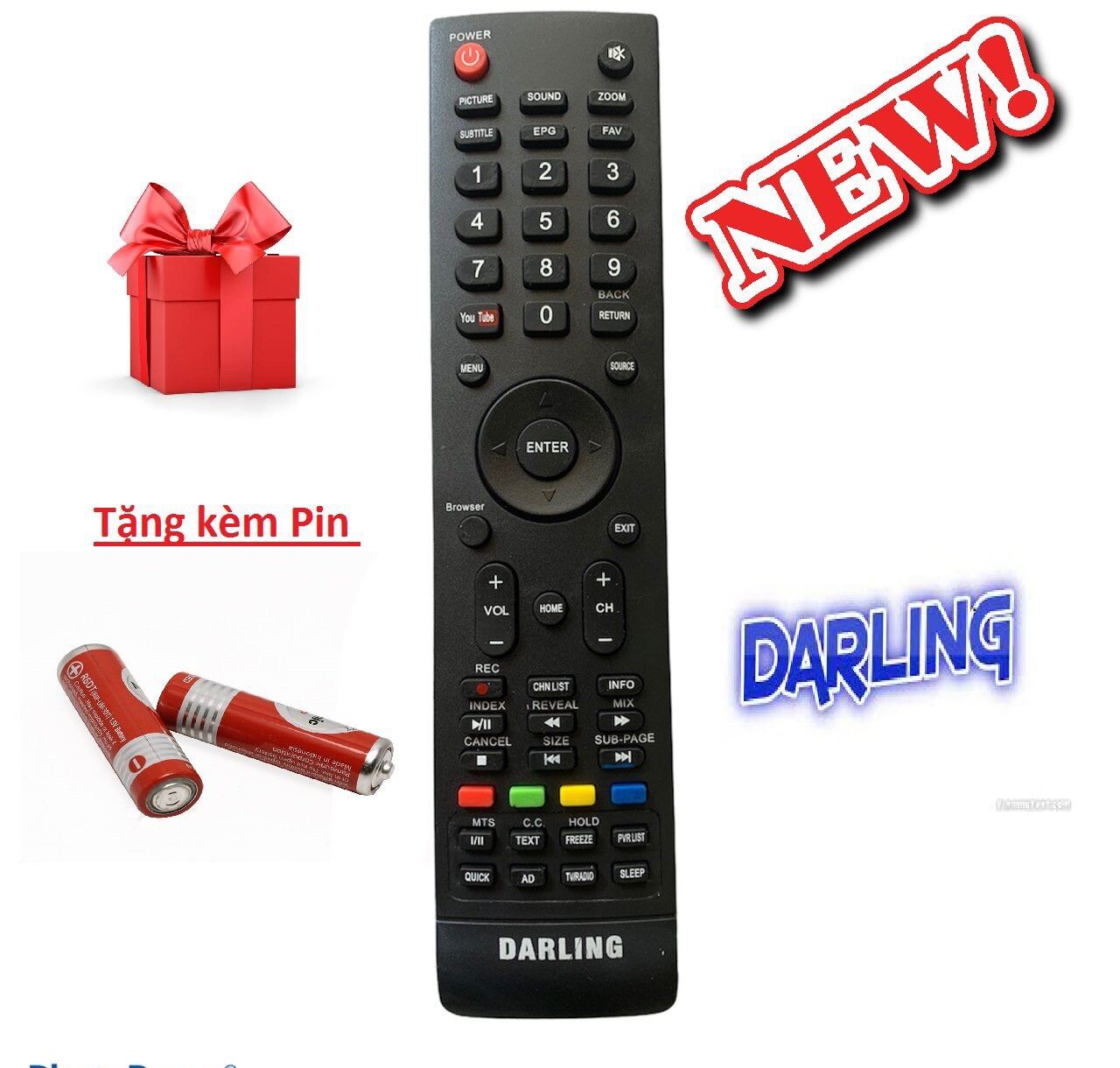 Điều khiển tivi Darling Smart - Hàng tốt, tặng kèm pin remote tivi darling bản to youtube internet loại 1