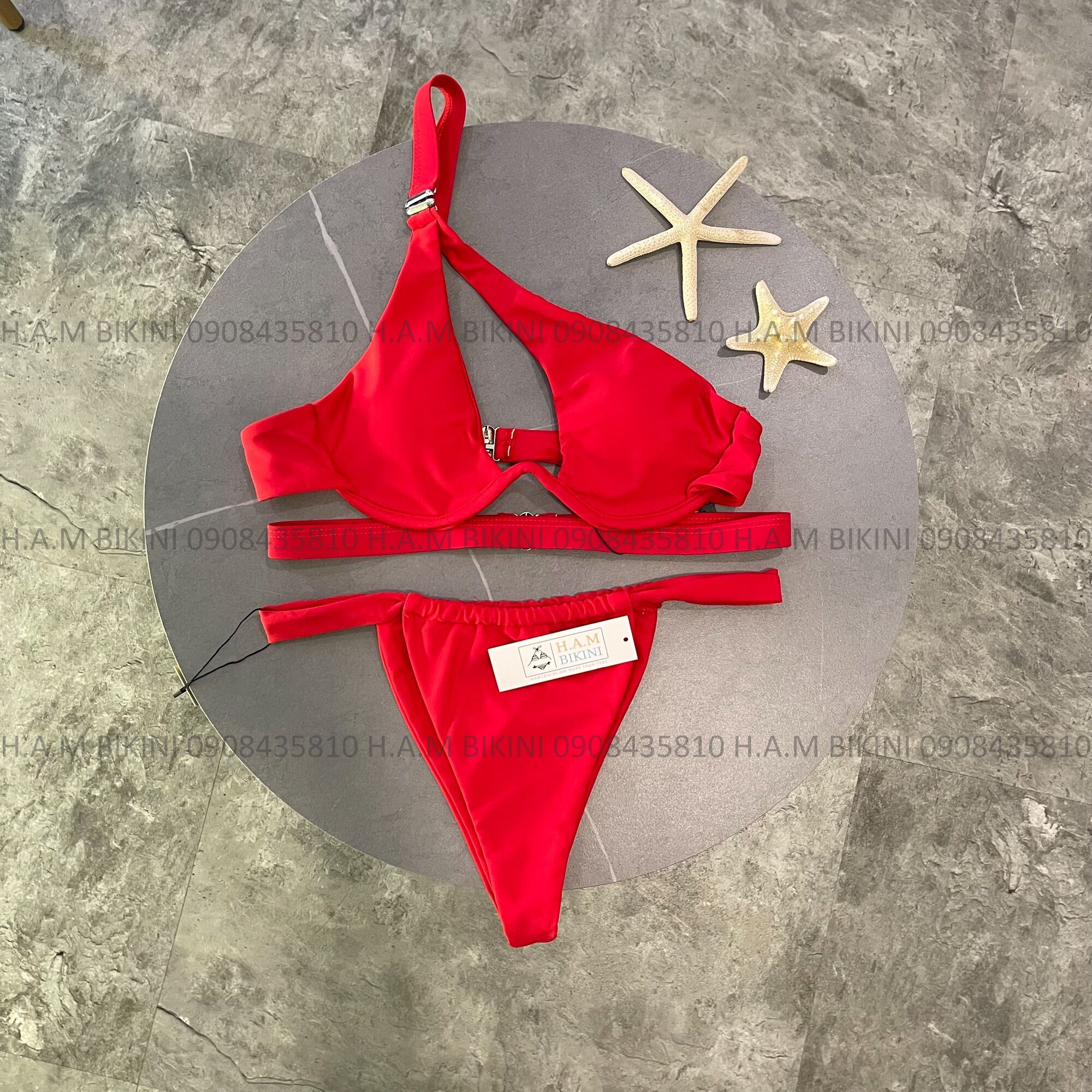 HAM58 Bikini 2 mảnh lệch vai cột dây cutout bụng