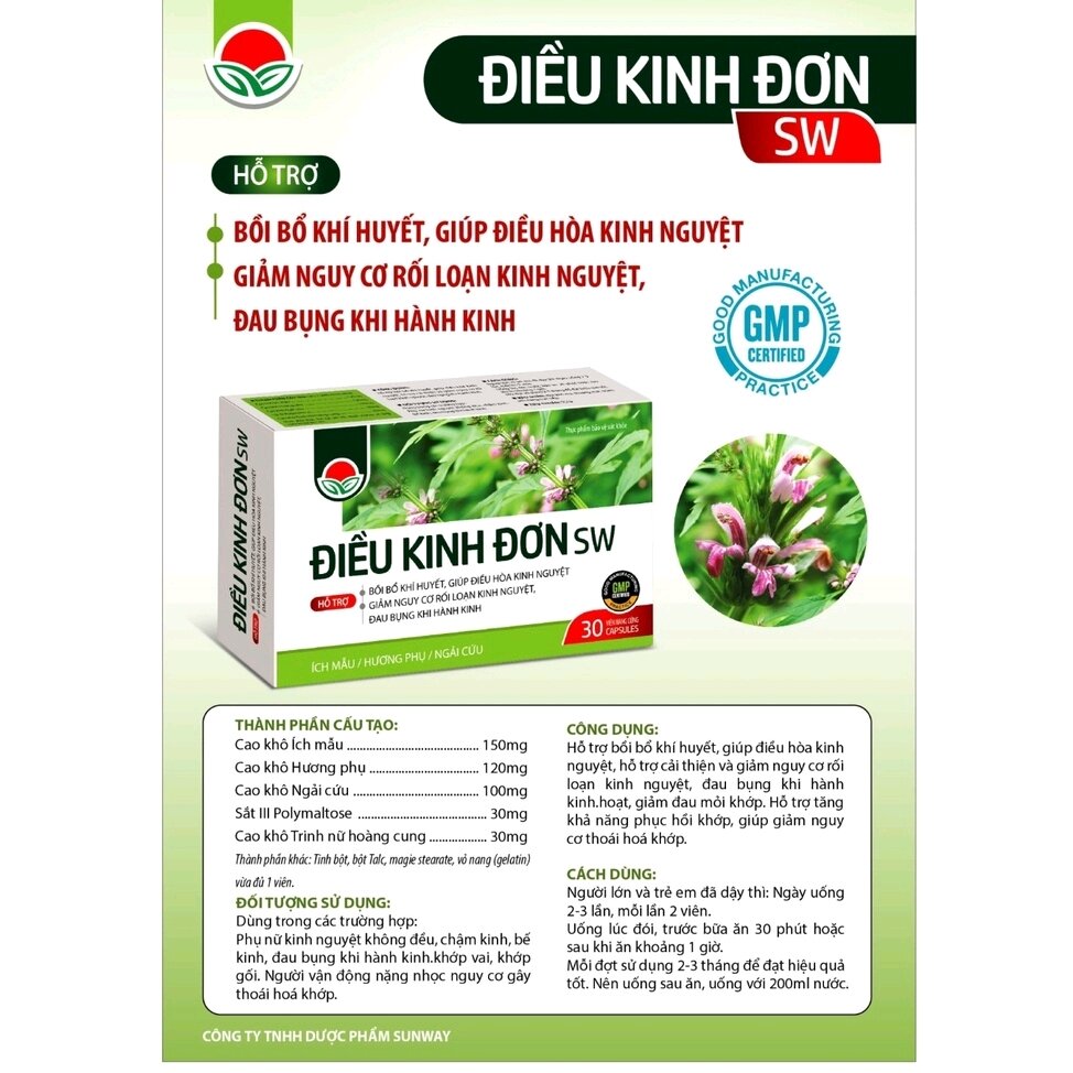 Điều kinh đơn sw - hỗ trợ khí huyết, điều kinh, rối loạn kinh nguyệt, đau bụng khi hành kinh - hộp 30 viên