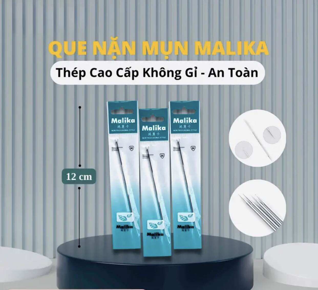 Que nặn mụn, cây nặn mụn Malika hàng chuẩn loại 1 chăm sóc da mặt trong spa, thẩm mỹ viện