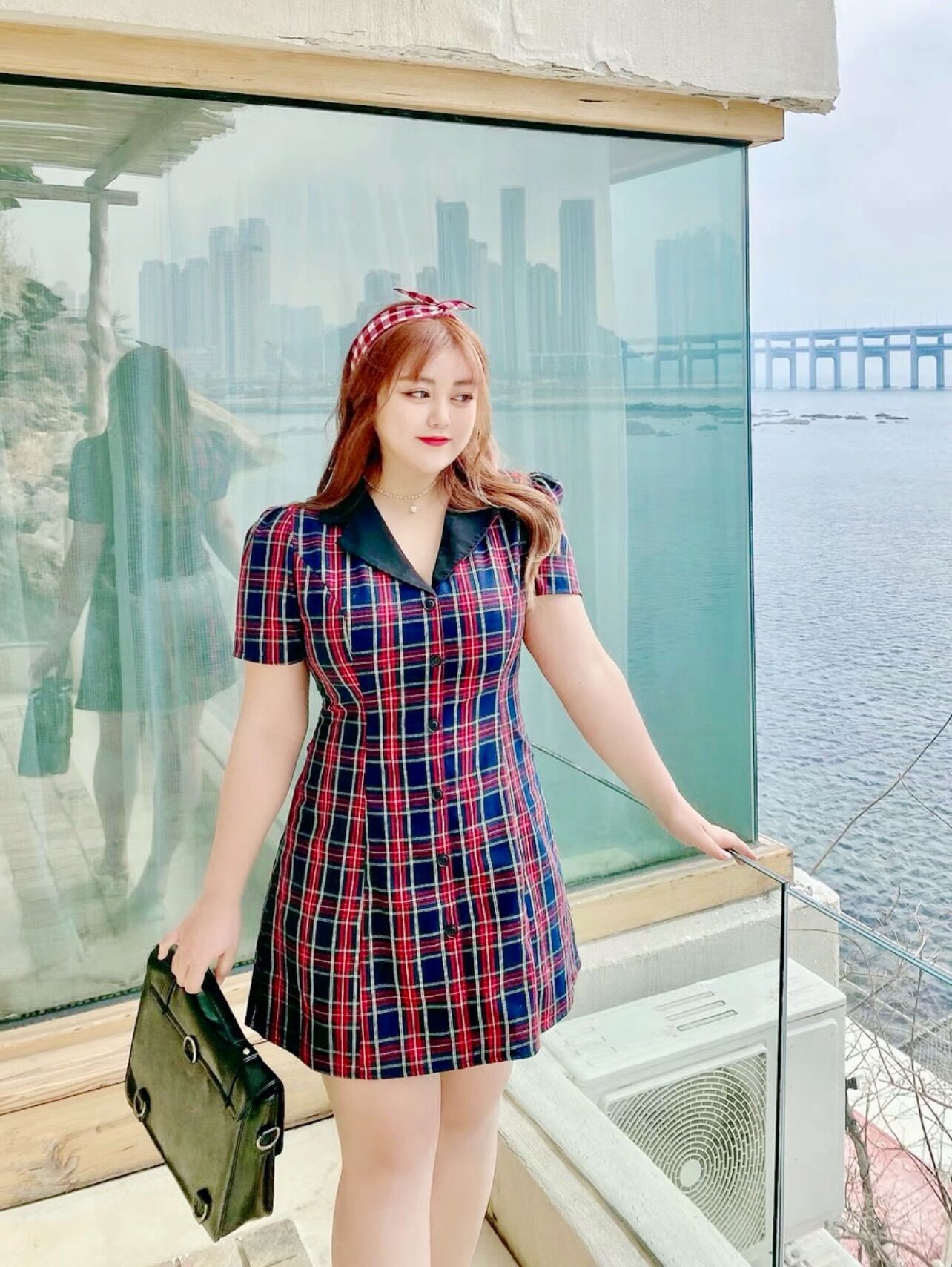 Đầm caro cổ Vest Big size