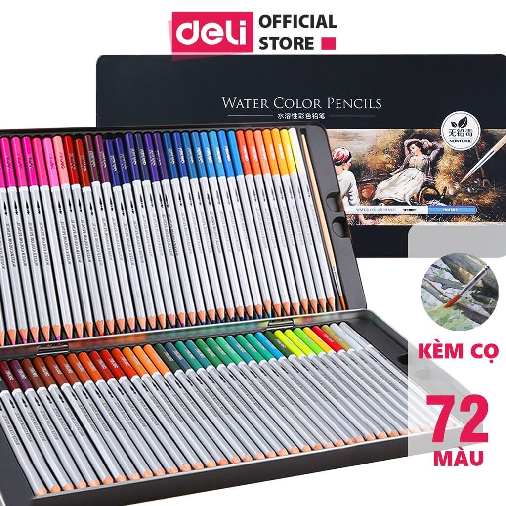   Kee-art  Bút chì màu nước cao cấp Deli - Có kèm cọ tán - Bộ 24 36 48 màu - 6521 