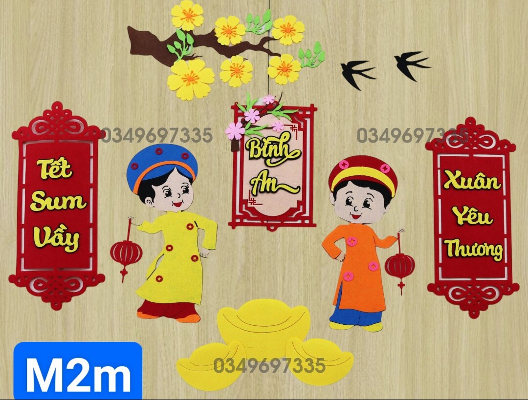 Tranh góc tiểu cảnh trang trí tết bằng vải nỉ