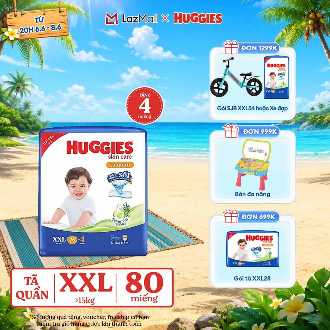 [CHỈ 9-10.6 GIẢM THÊM 90K]  Gói Tã/bỉm quần HUGGIES SKINCARE MEGA JUMBO size XXL76+4 miếng