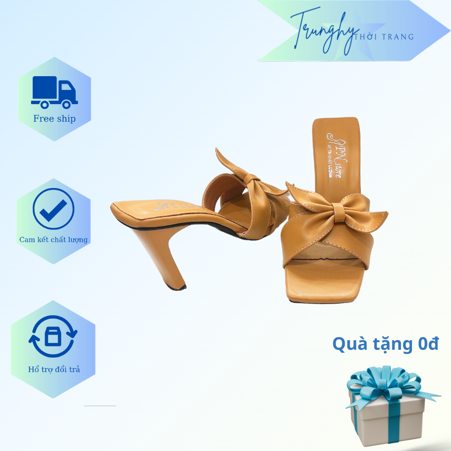 Dép guốc cao gót nữ, guốc cao gót 9p kiểu quai thắt nơ mẫu mới 2024