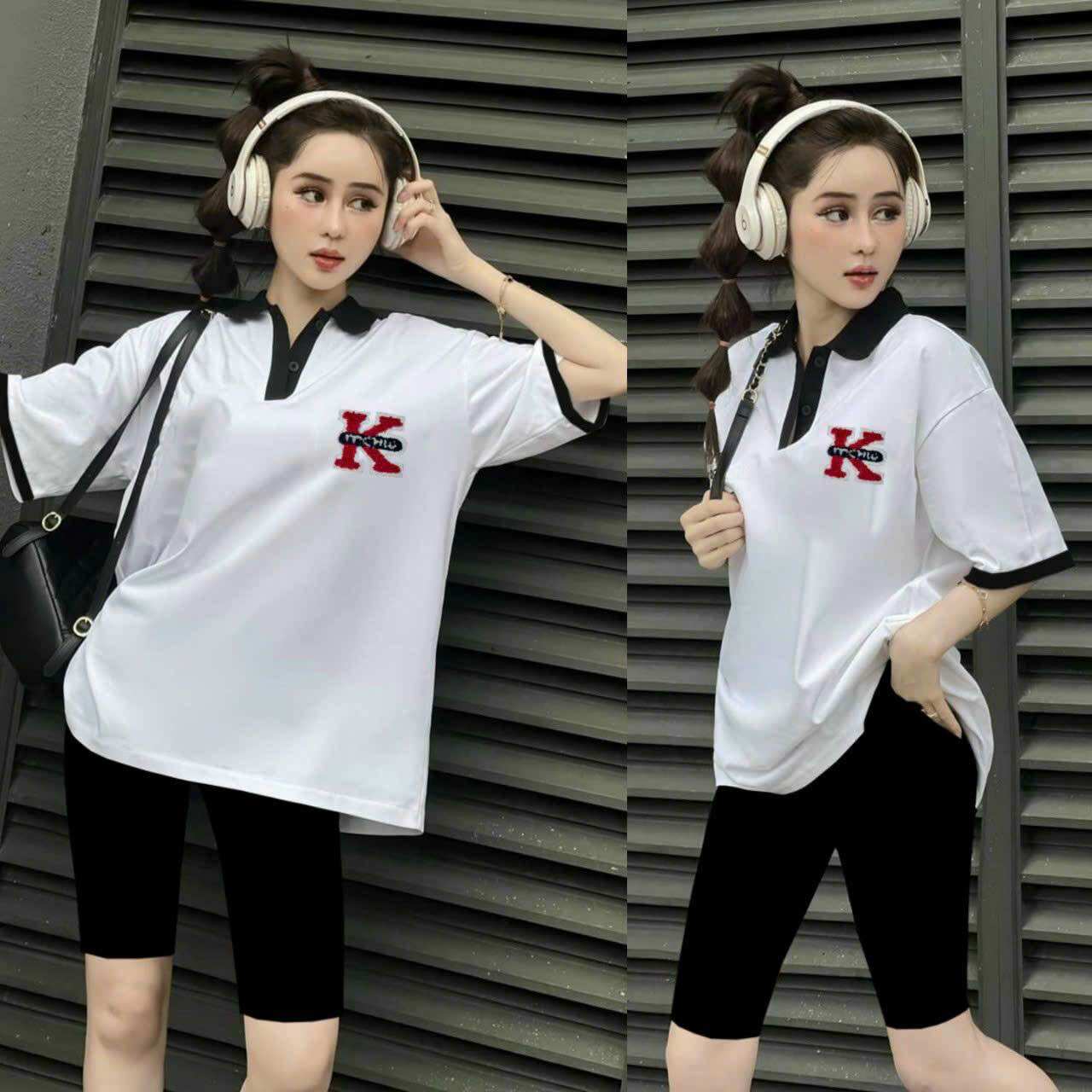 Sét bộ lửng cổ bẻ thun cotton thêu cao cấp