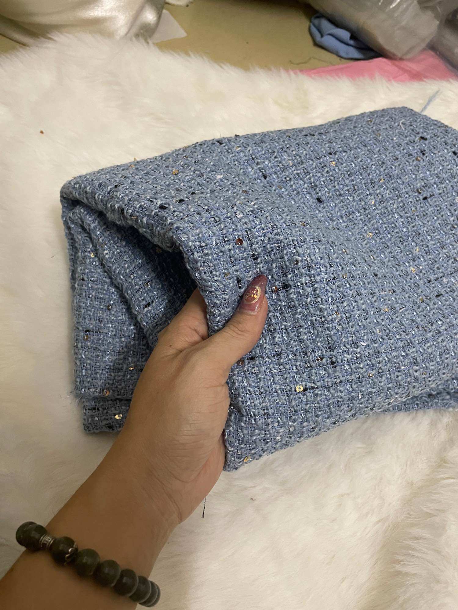 Vải dạ tweed phẩy kim sa cao cấp