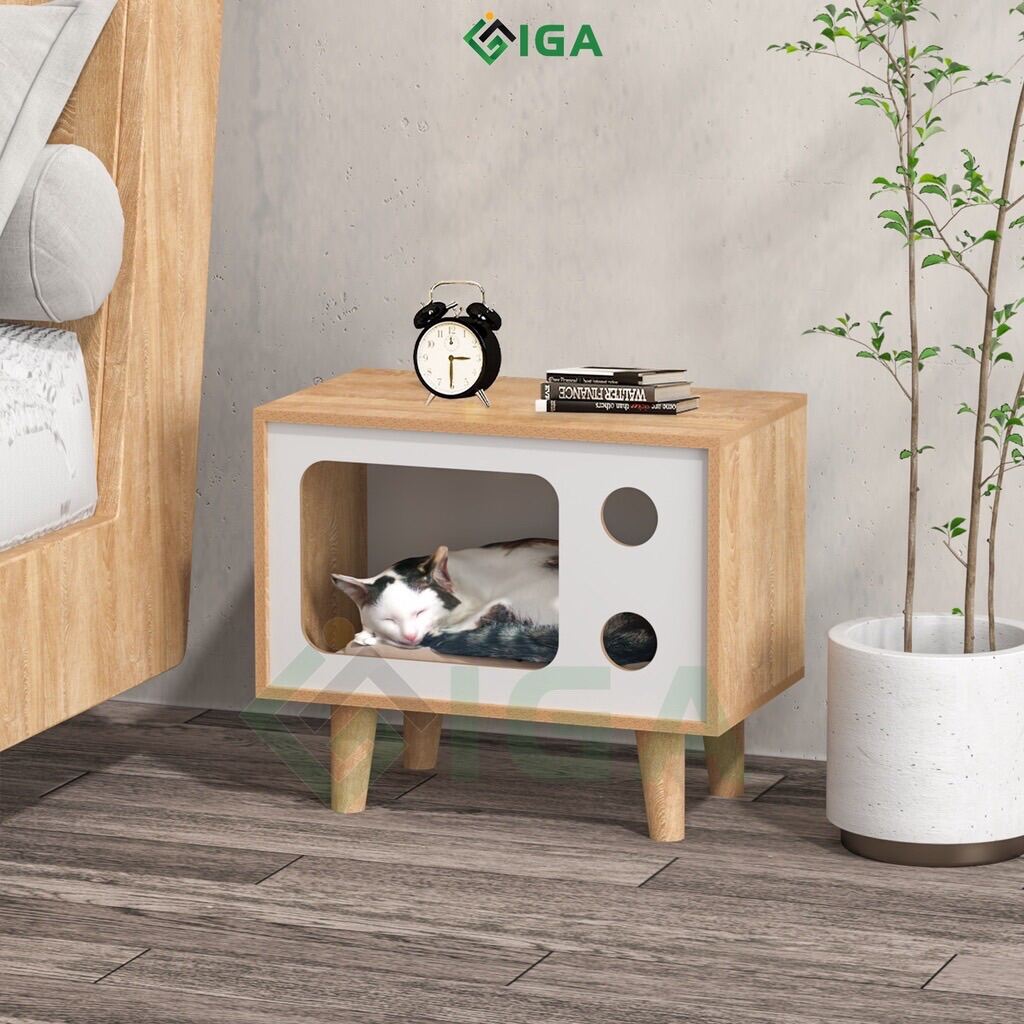Nhà xinh cho mèo, chuồng gỗ hình tivi cho chú mèo con GP210