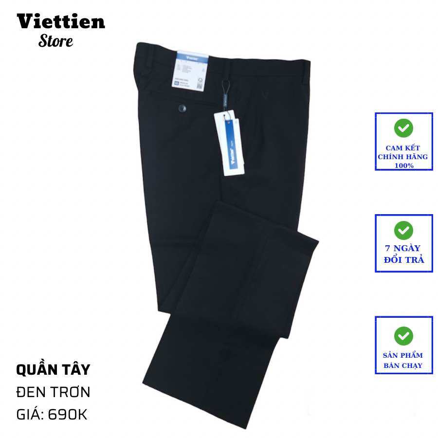 Quần tây việt tiến màu đen trơn phom 0 ly reguler