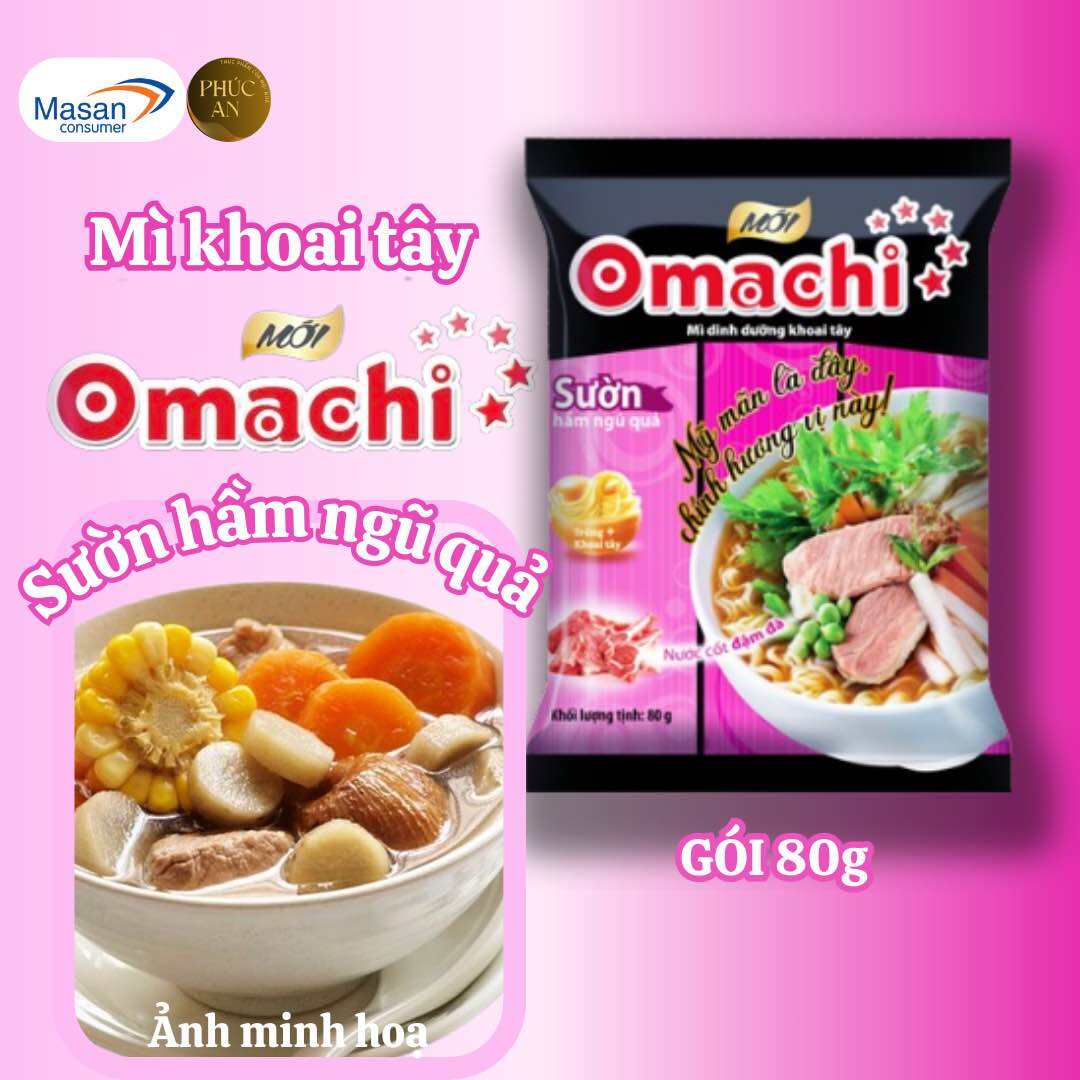 Thùng Mì khoai tây Omachi sườn hầm ngũ quả dinh dưỡng 80g 30 gói sợi mì dai mướt thơm nước cốt thịt xương hầm đặc biệt đậm đà