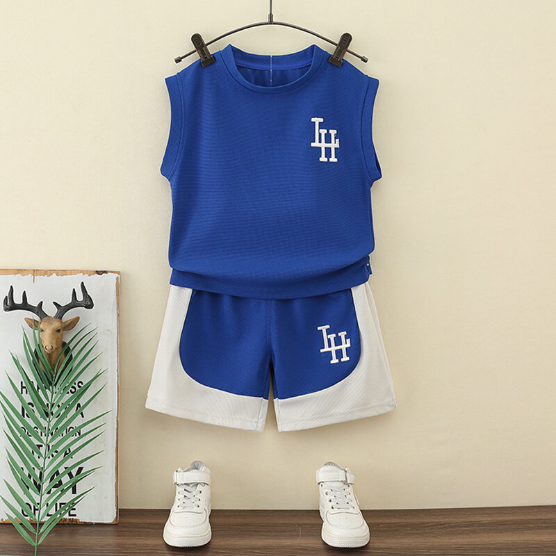 Bộ Đồ Mùa Hè Không Tay Cho Bé Trai Quần Short Thời Trang Trẻ Em Đồ Chơi Trẻ Em Quần Áo Trẻ Em Bộ Đồ Hai Mảnh Vải Cotton Pha Trộn