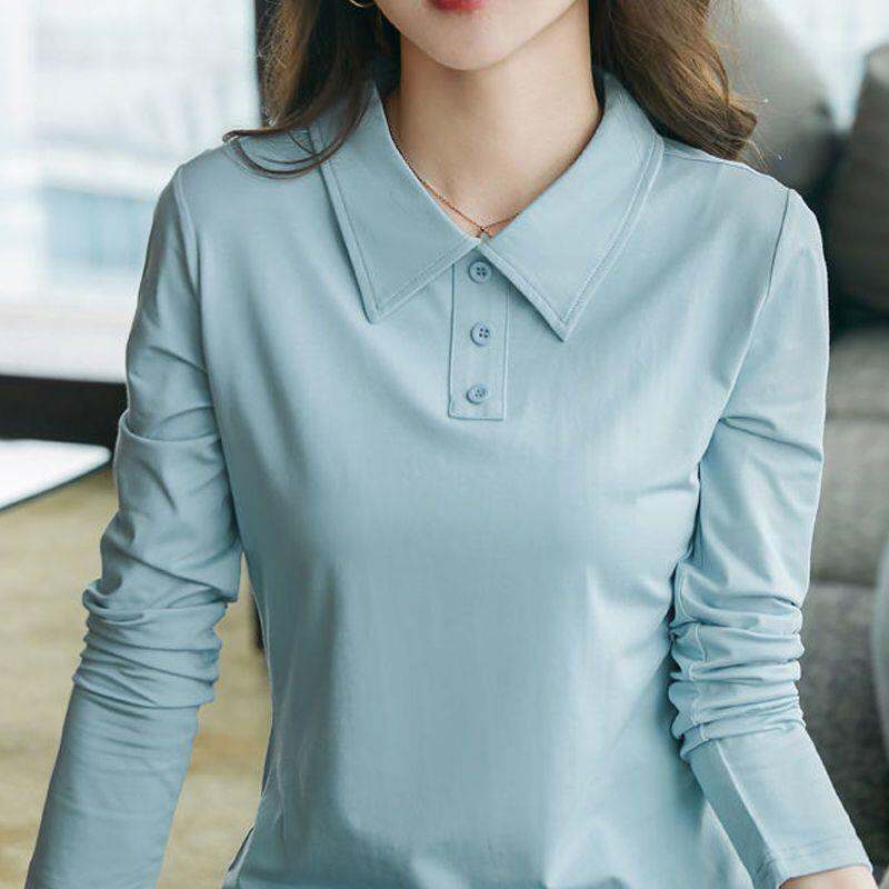 Quần Áo Mùa Xuân Tay Áo Eih Dài 202 Cotton, Áo Phông Cổ OL Mùa Thu O2p Cỡ Lớn Rộng Rãi Cho Mẹ Mẫu Mới Cho Nữ, Áo Mặc Trong