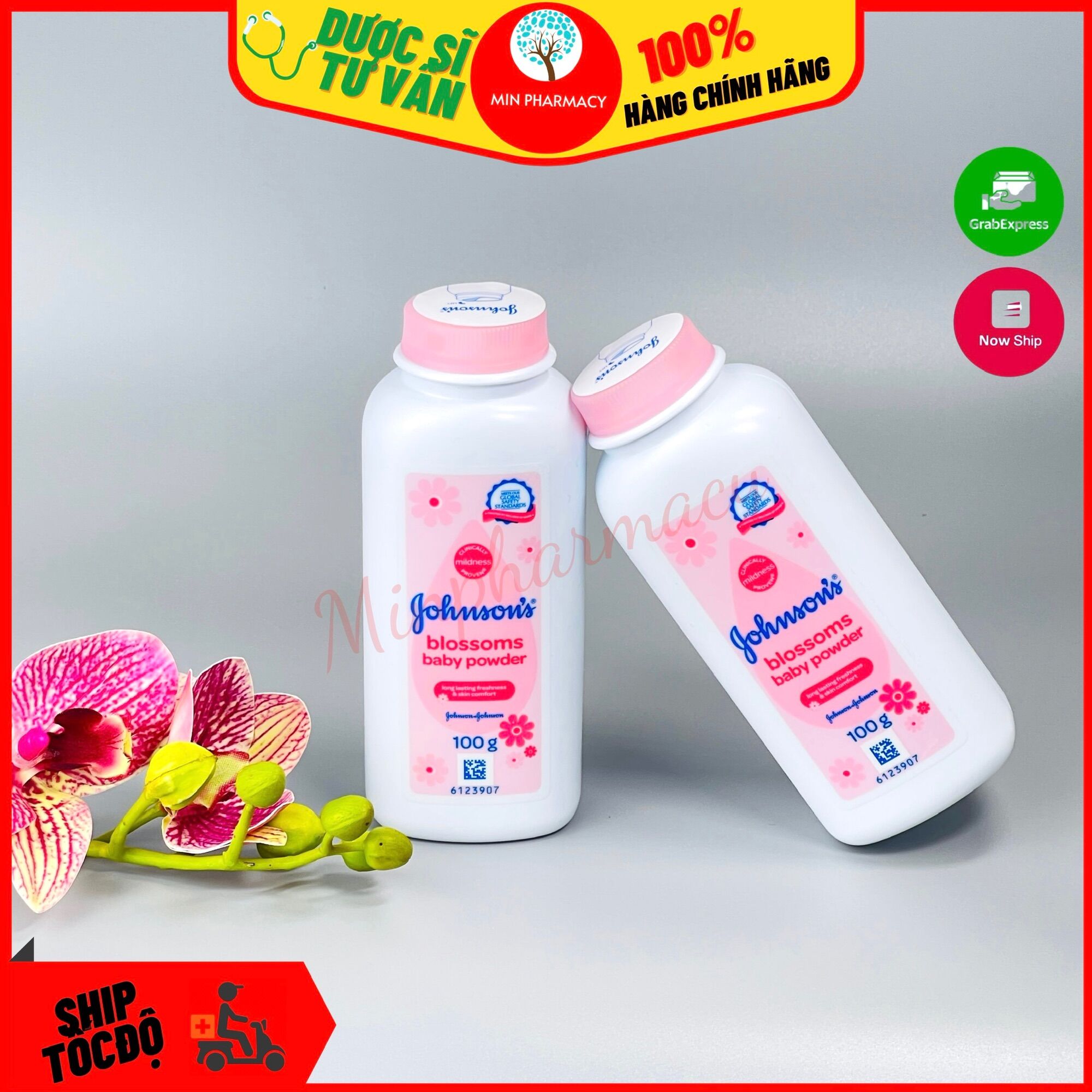 [HCM]Phấn Thơm Em Bé Màu Hồng Johnsons baby powder Blossoms 100g - Minpharmacy