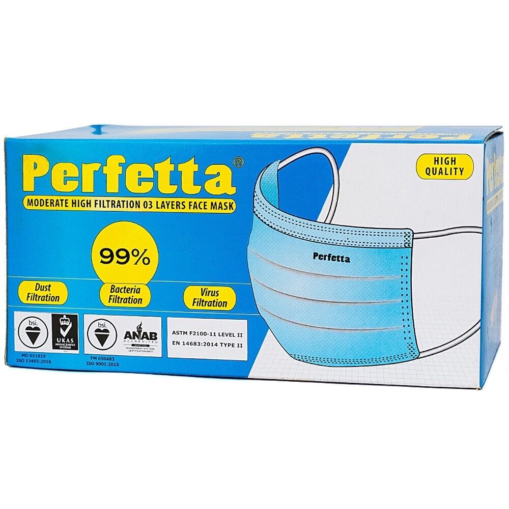 Khẩu trang y tế 3 lớp Perfetta Moderate trắng/xanh (50 cái/hộp)