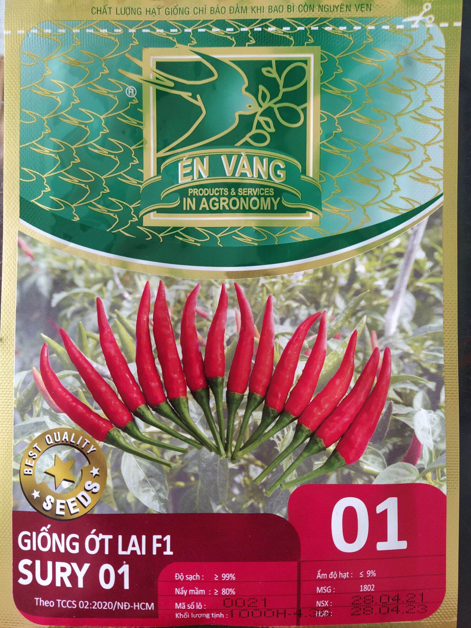 Hạt giống ớt lai f1 sury 01 én vàng
