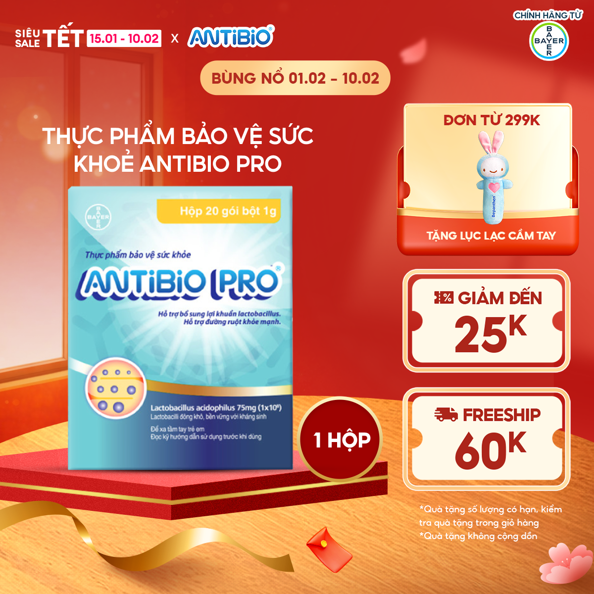 Thực Phẩm Bảo Vệ Sức Khỏe ANTIBIO PRO Hỗ Trợ Bổ Sung Lợi Khuẩn Cân Bằng Hệ Vi Sinh Hộp 20 Gói x 1g