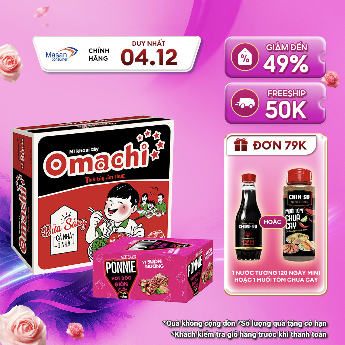  Combo 1 Thùng Mì Omachi Xốt Bò Hầm Gói 80g và 1 Hộp Ponnie Hot Dog Giòn Ăn Liền Hộp x 20 Cây x 28G 