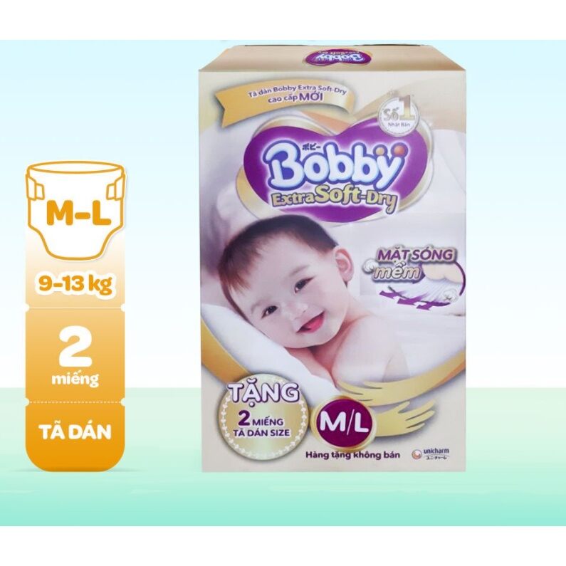 [Date 07/2024] Tã bỉm dán Bobby cao cấp M/L hộp 2 miếng
