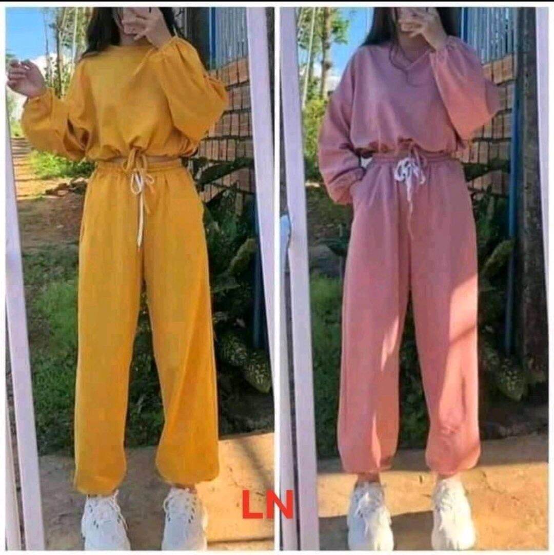 Sét Bộ croptop dây rút + quần chun gấu