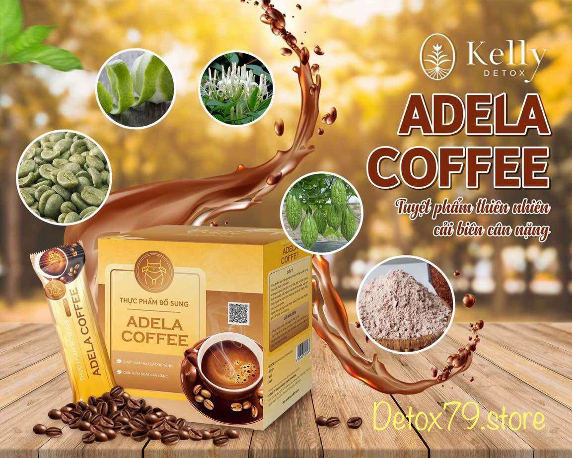 Cafe giảm cân ADELA coffee Kelly Detox chính hãng Tặng kèm đai nịt bụng