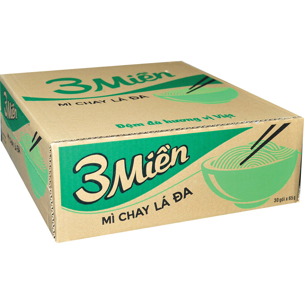Thùng mì chay lá đa 3 Miền 30 gói 65g