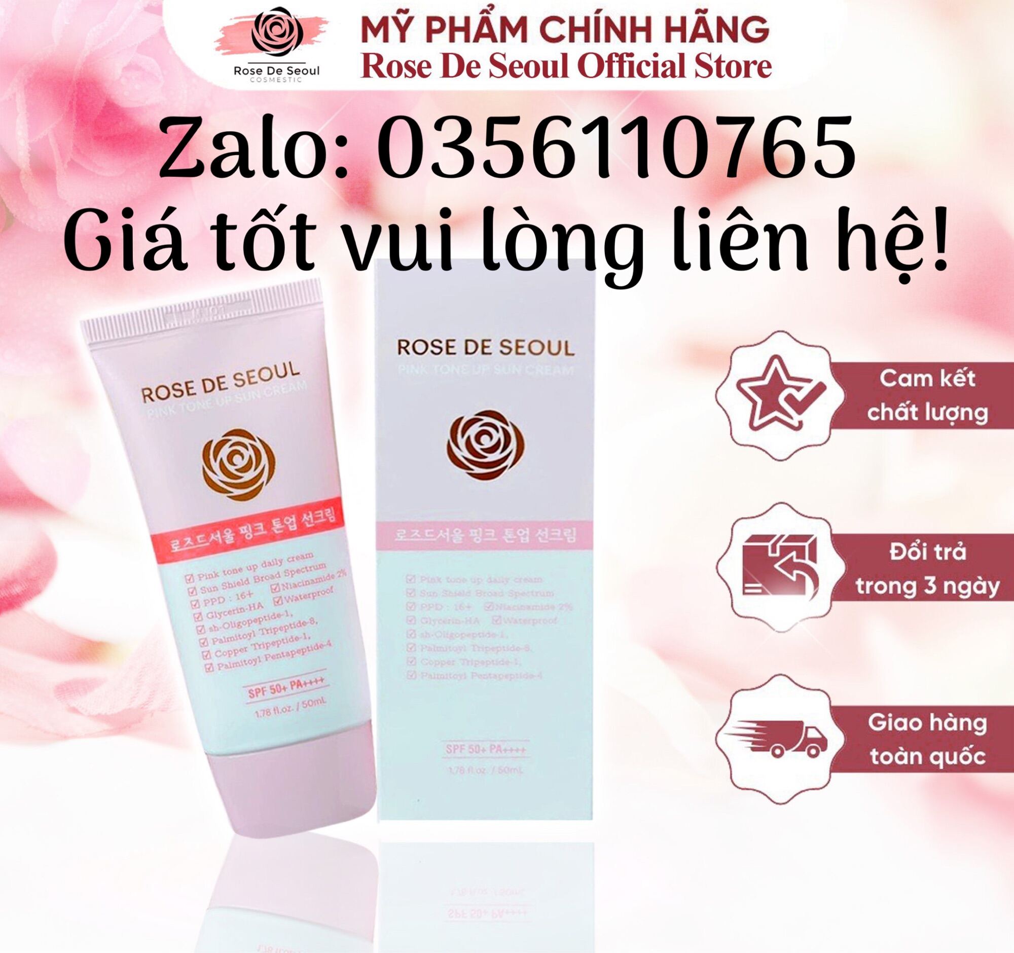 KEM CHỐNG NẮNG ROSE DE SEOUL pink toneup suncream 50ml Hàn quốc spf 50+