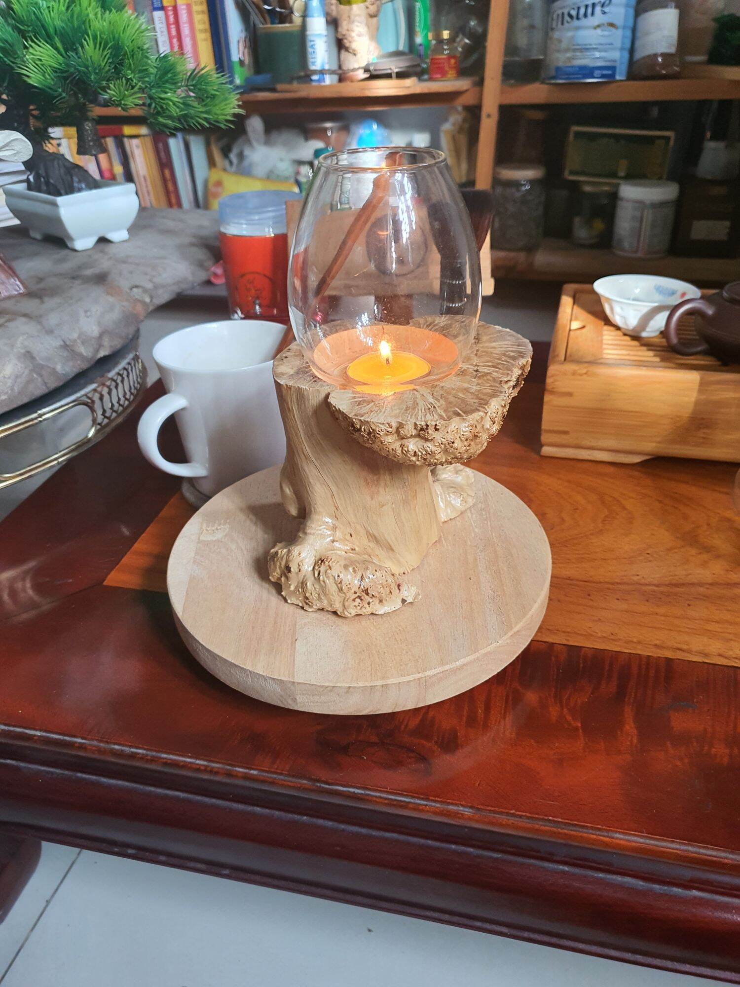 chân nến gỗ cafe