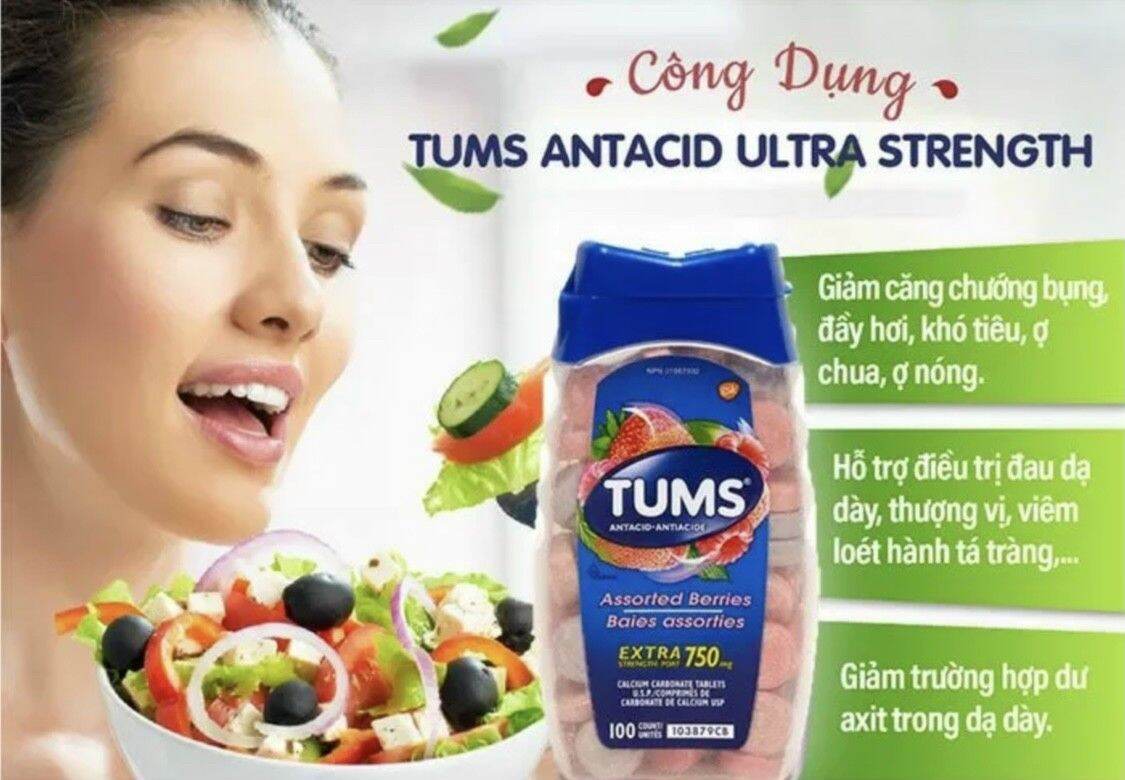 Viên kẹo ngậm hổ trợ tiêu hóa Tums MỸ _ hộp 100 viên