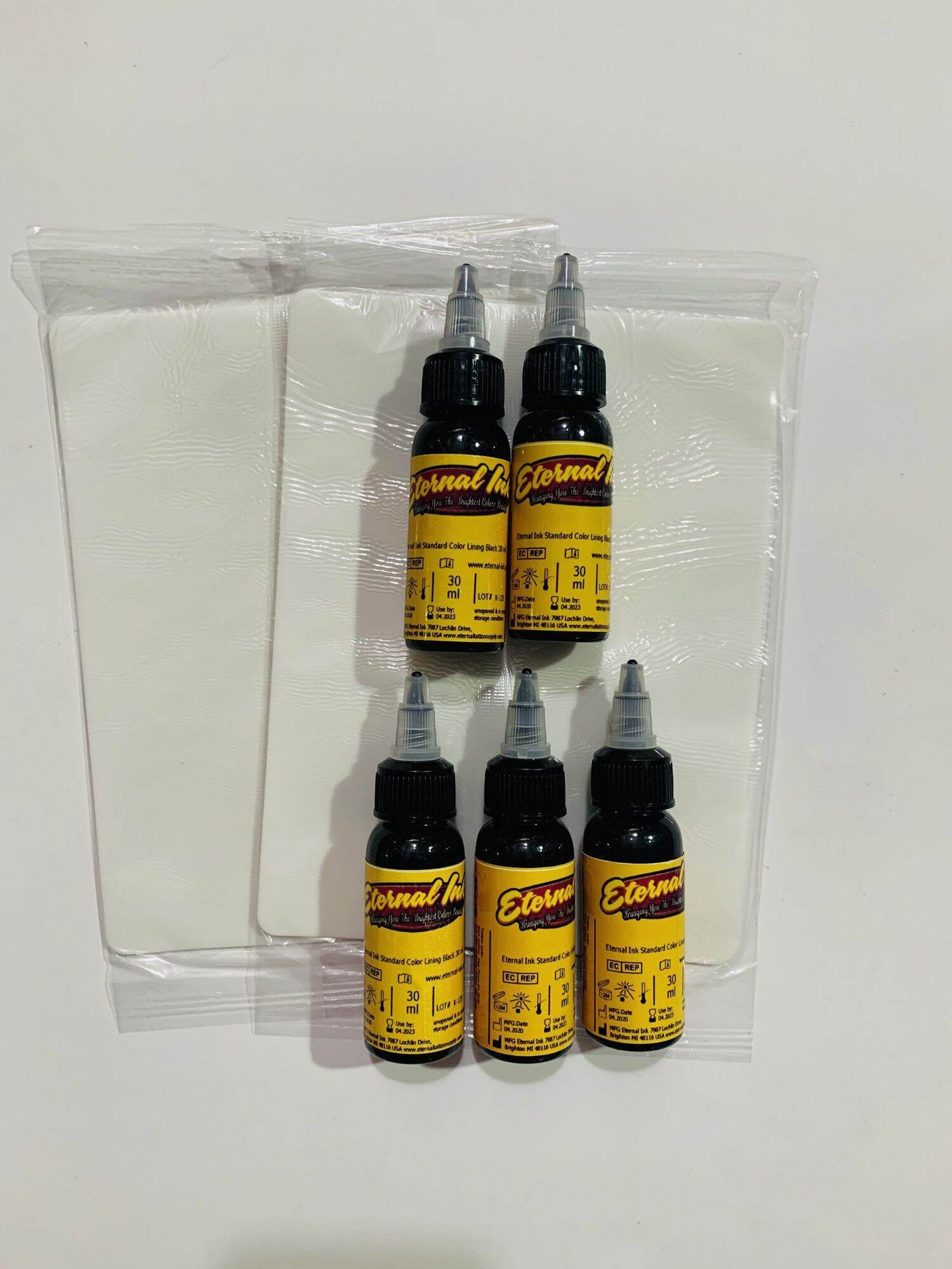 Sét 5 mực tập xăm màu đen+ 2 da giả