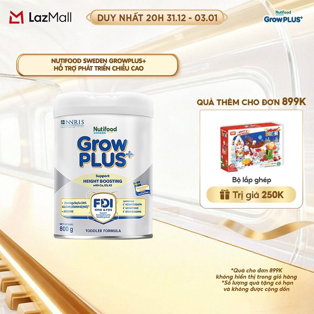  Sữa Bột Nutifood Sweden GrowPLUS+ Cao lớn vượt trội từ 1 - 2 tuổi  Bạc  800g 