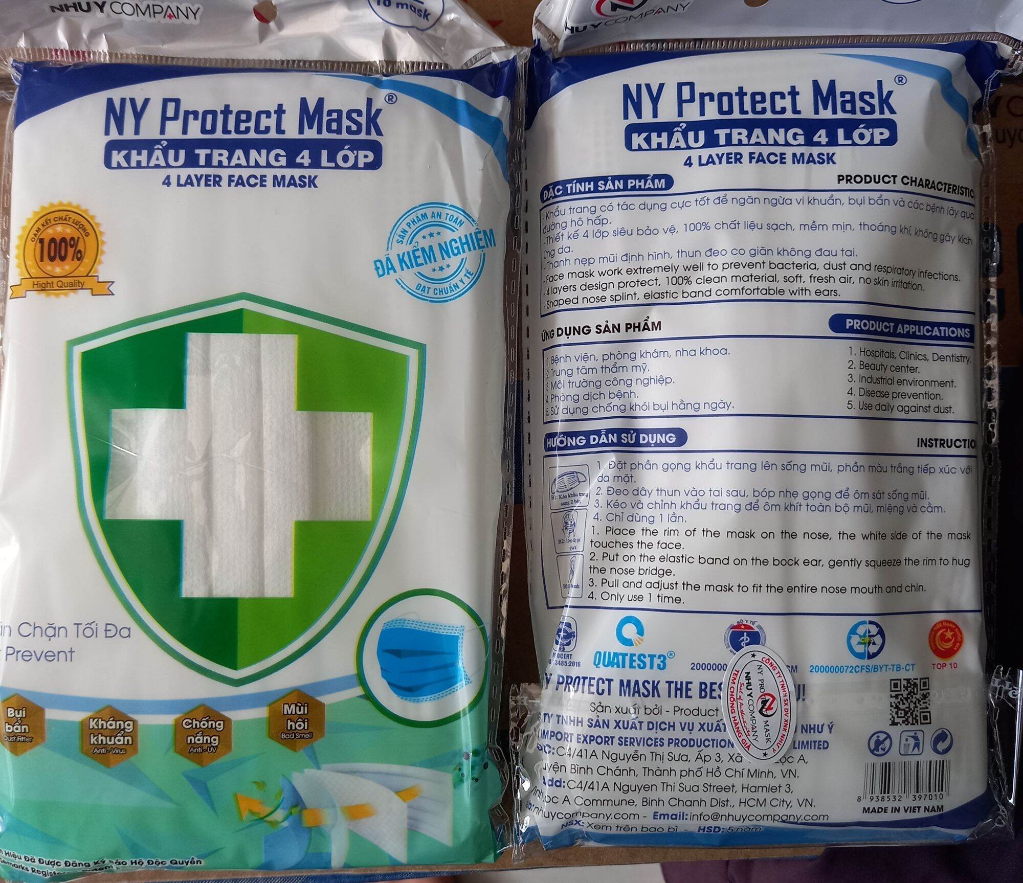 KHẨU TRANG Y TẾ NHƯ Ý ( NY PROTECT MASK ) 4 LỚP ( 1 HỘP 50 CÁI MÀU TRẮNG )