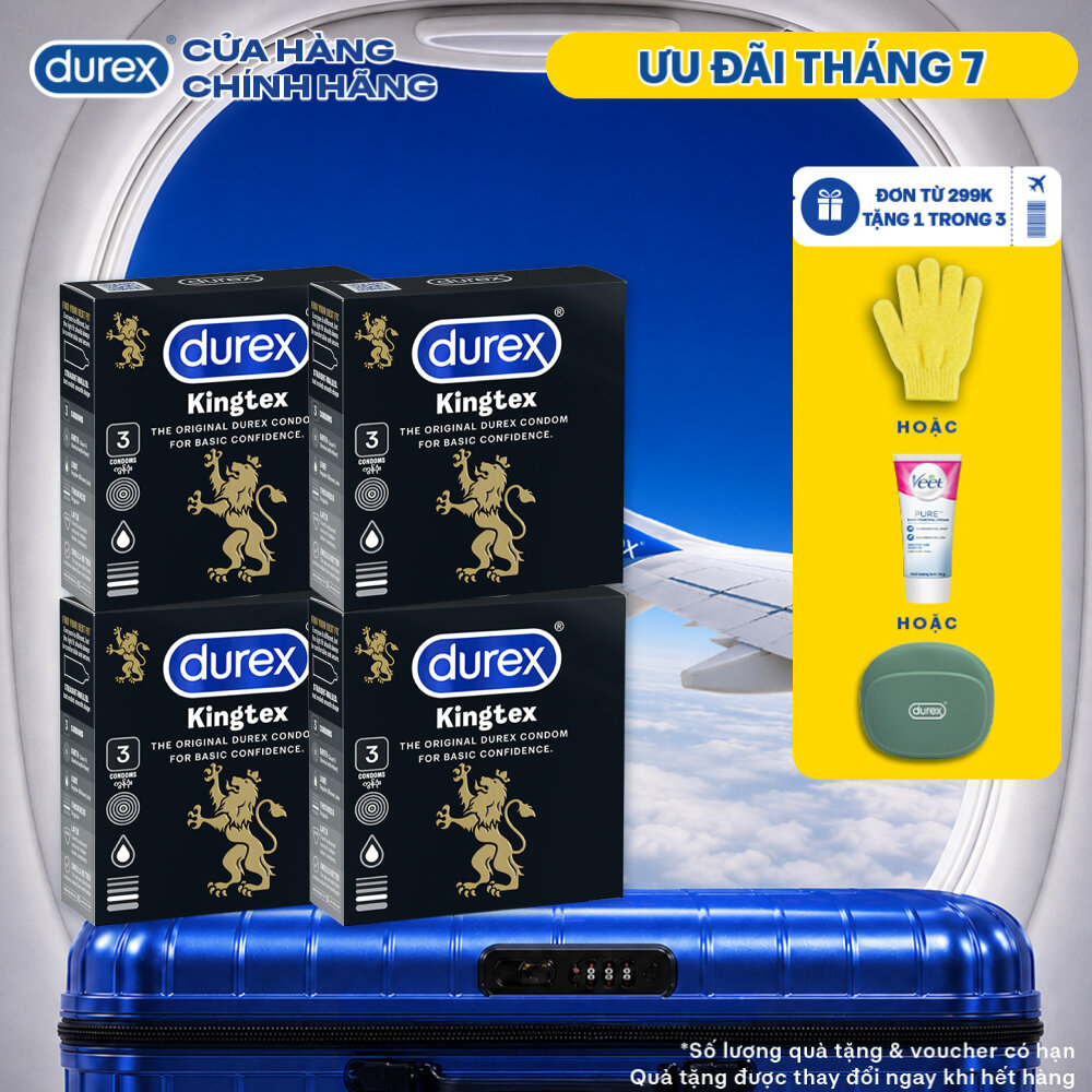 Bộ 4 hộp bao cao su Durex Kingtex ôm sát, bôi trơn (size 49mm, 3 bao/hộp)