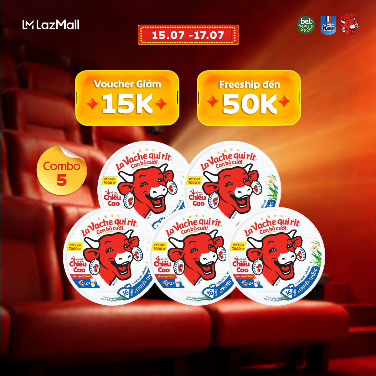 Combo 5 Phô mai con bò cười 16 miếng 224G