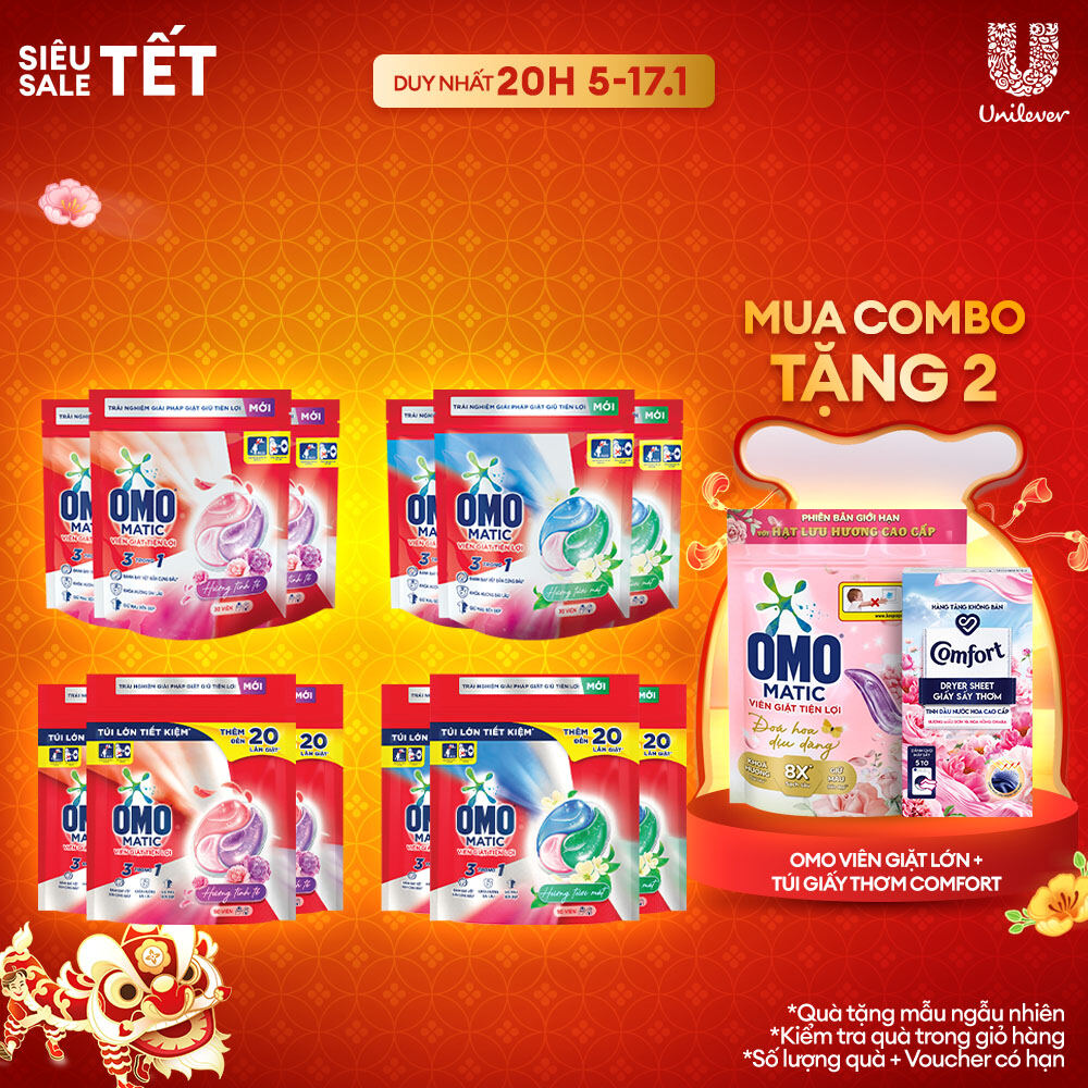 Combo túi viên giặt tiện lợi OMO 3 trong 1 Hương Tinh Tế/Tươi Mát 30-50 viên/túi