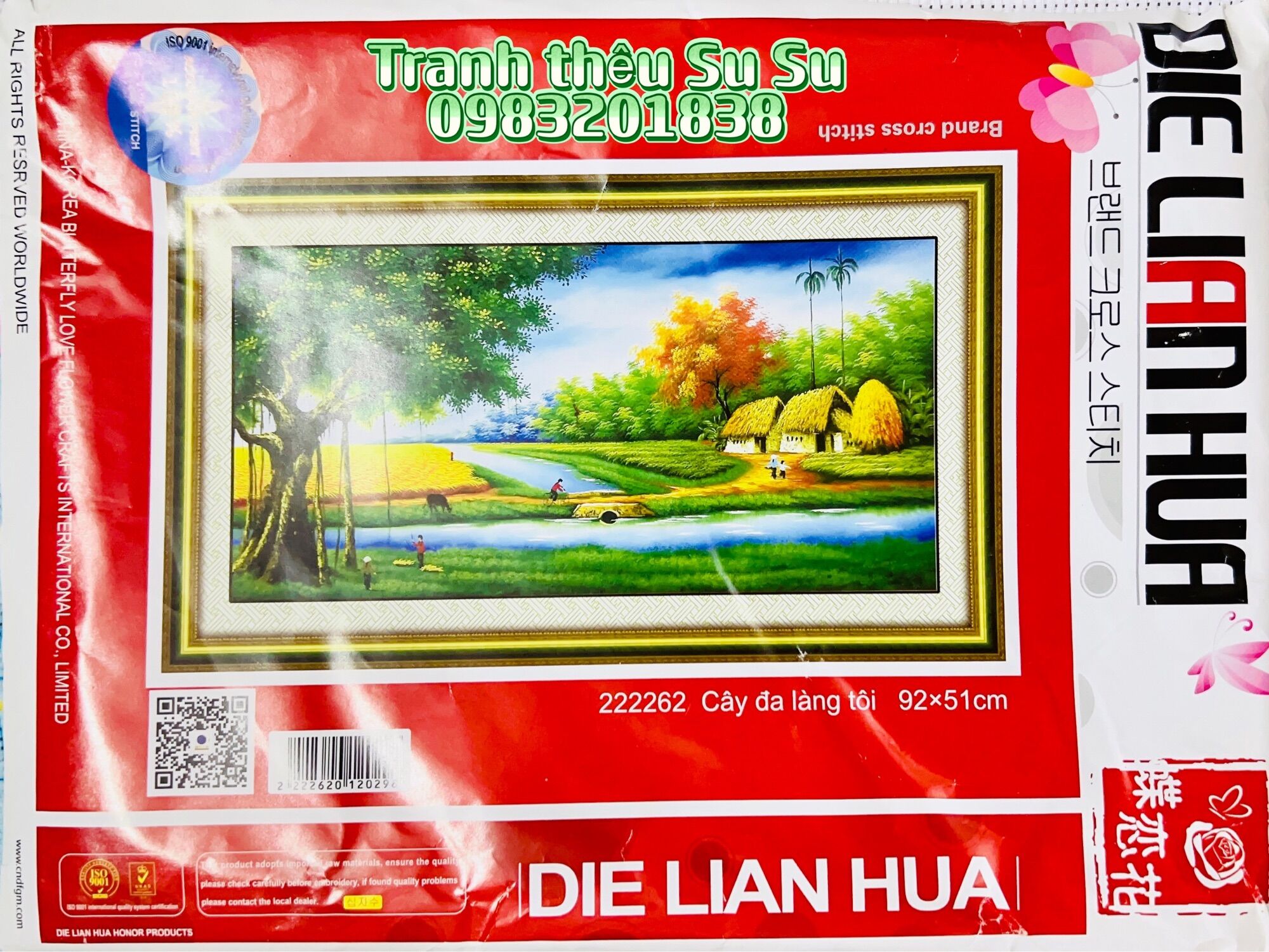 Tranh thêu kín cây đa làng tôi 222262, kích thước 92 x 51 cm