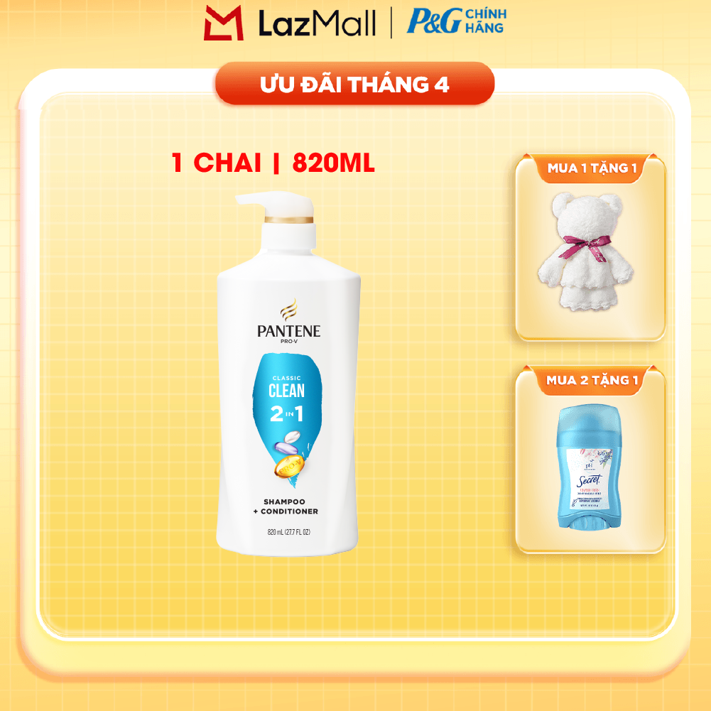 Dầu Gội Xả PANTENE Nhập Khẩu Mỹ 2IN1 Hương Classic Clean Chai 820ML