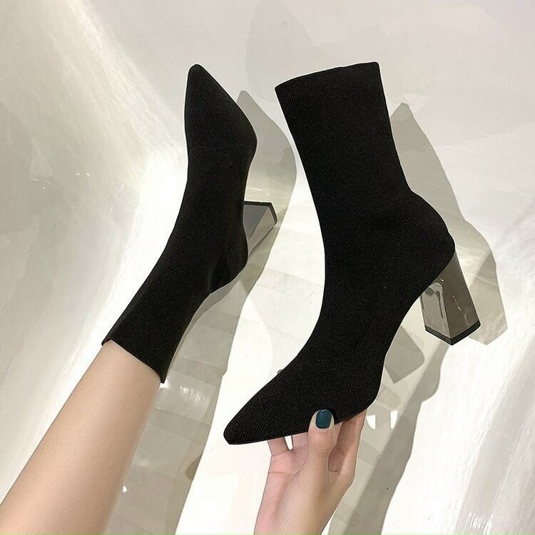 Bốt len cổ chun nữ tráng gương cao cấp