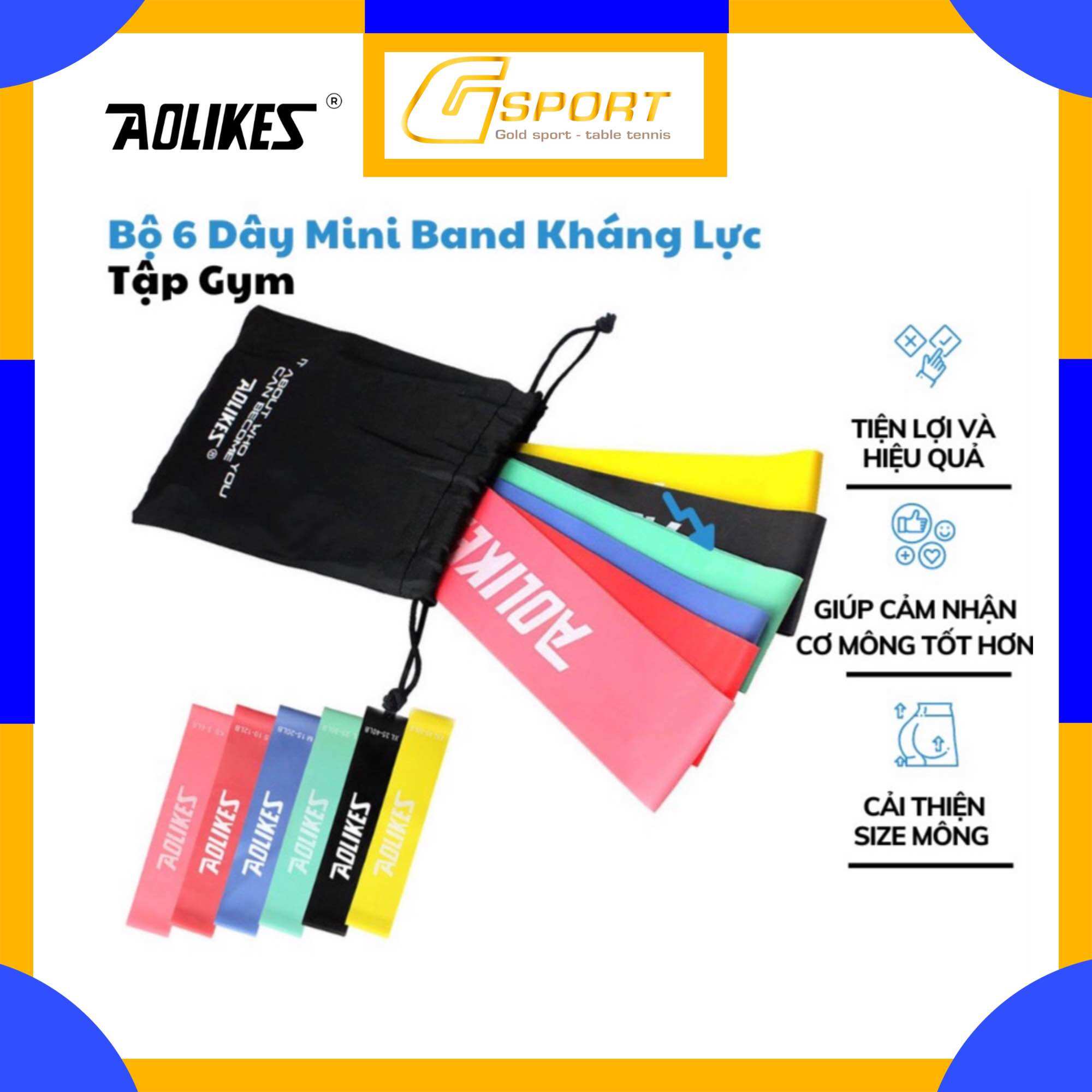 Bộ 6 dây mini band cao su - dây kháng lực aolikes a-3601 | dây miniband tập mông đùi, bộ 6 dây